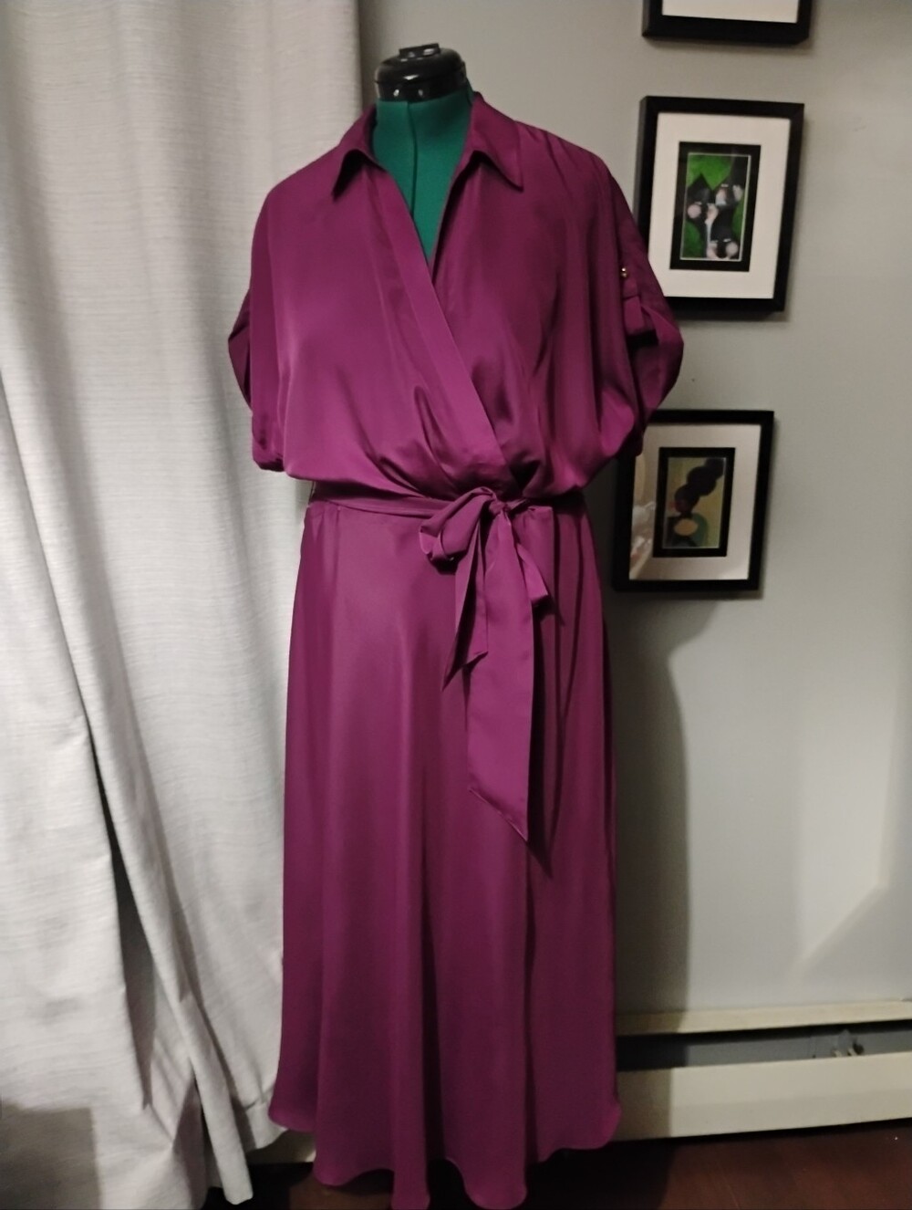 Ralph Lauren Fratillio Collared Surplice Midi Faux-Wrap Dress Magenta Sz 16 NWOT - Picture 7 of 10